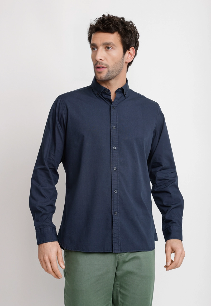 CAMISA LISA ALGODON BASILIO AZUL MARINO - 1