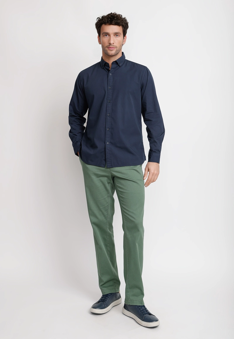 CAMISA LISA ALGODON BASILIO AZUL MARINO - 4