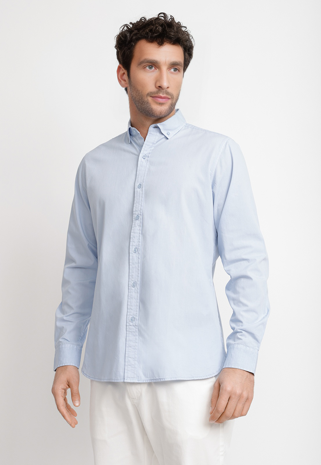 CAMISA LISA ALGODON BASILIO CELESTE - 1