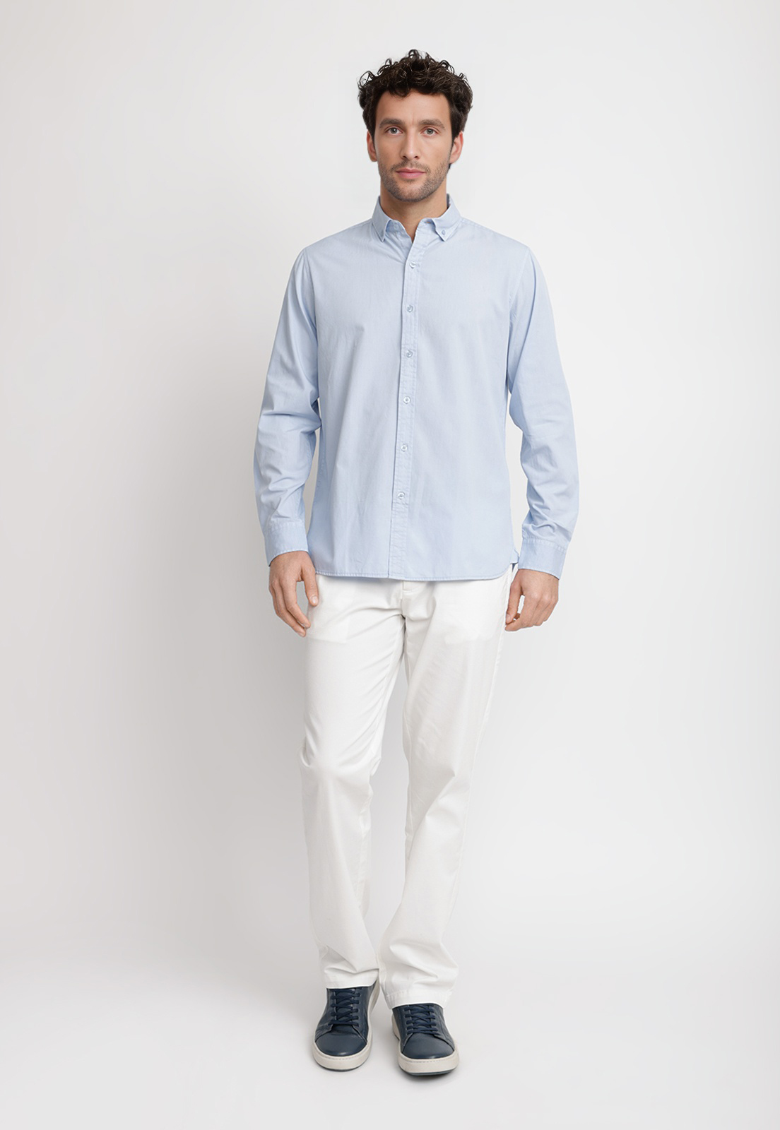 CAMISA LISA ALGODON BASILIO CELESTE - 4