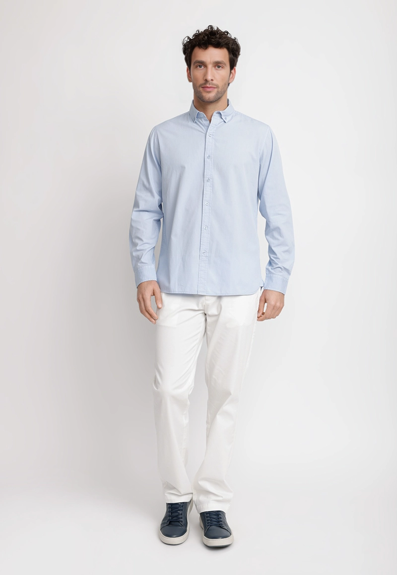 CAMISA LISA ALGODON BASILIO CELESTE - 4