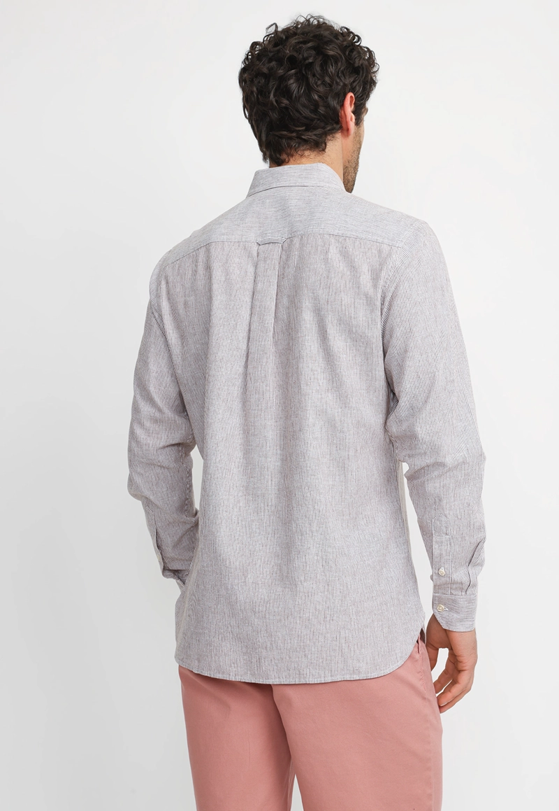 CAMISA RAYADA LINO ALGODON BRUNO BEIGE - 2
