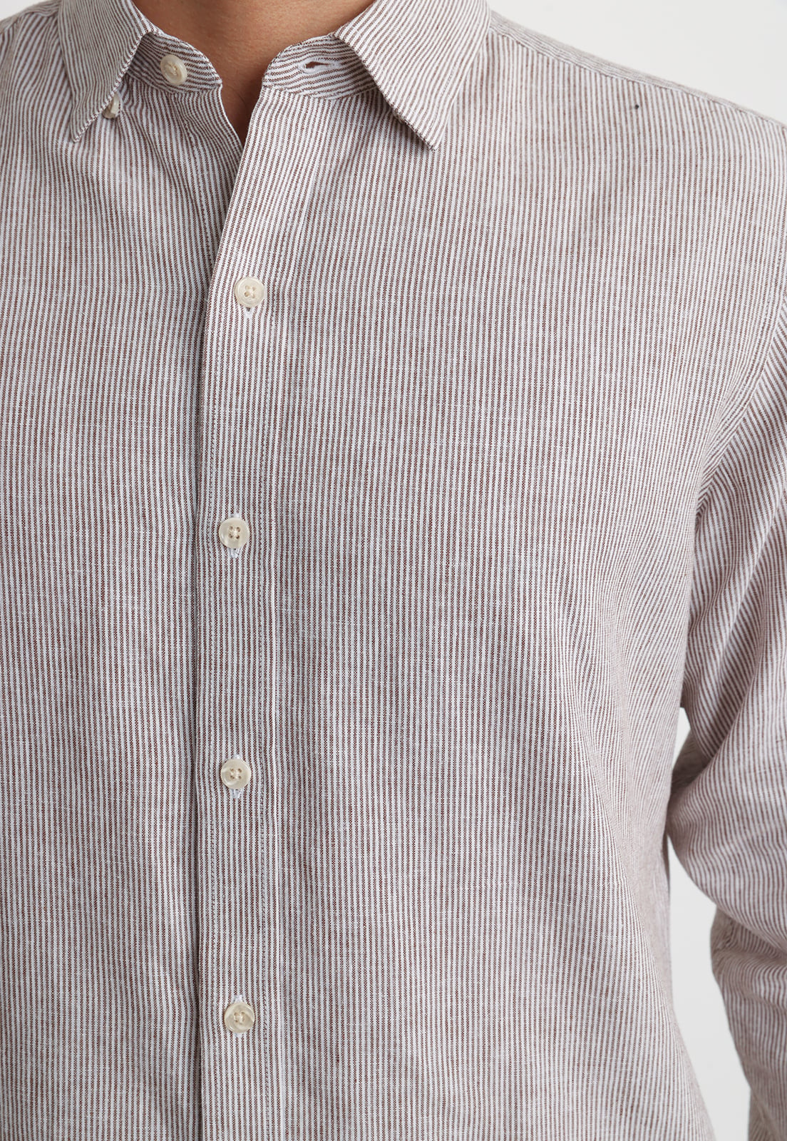 CAMISA RAYADA LINO ALGODON BRUNO BEIGE - 3