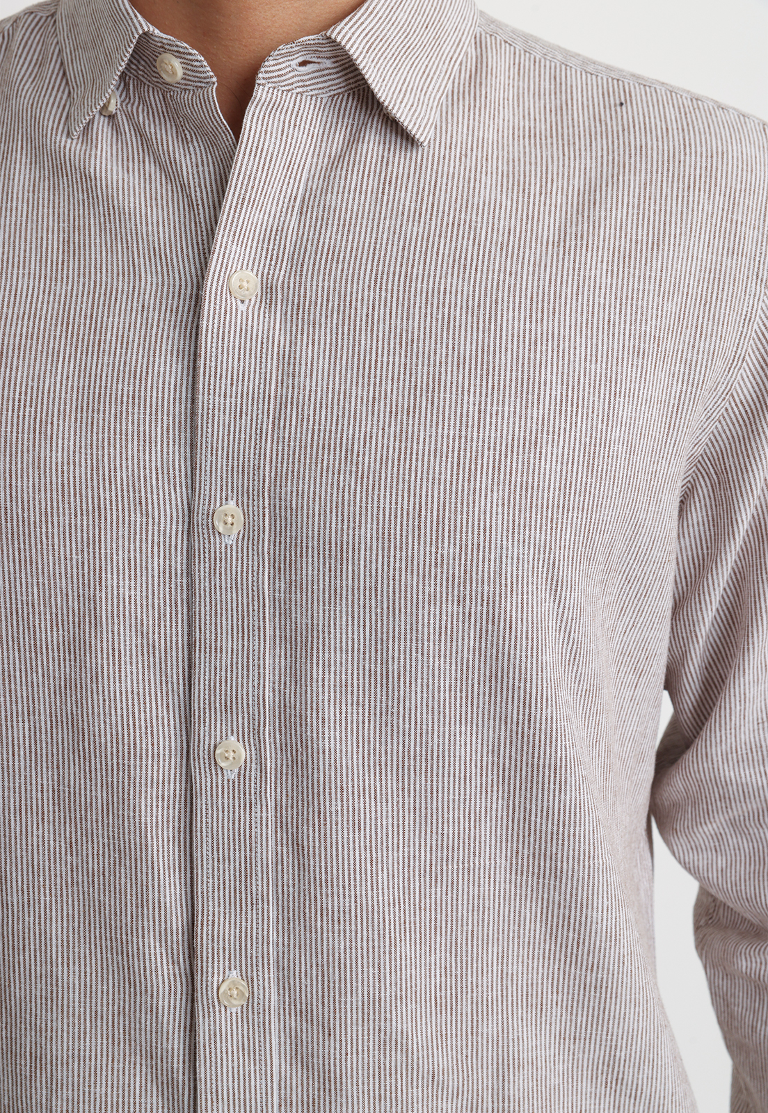 CAMISA RAYADA LINO ALGODON BRUNO BEIGE - 3