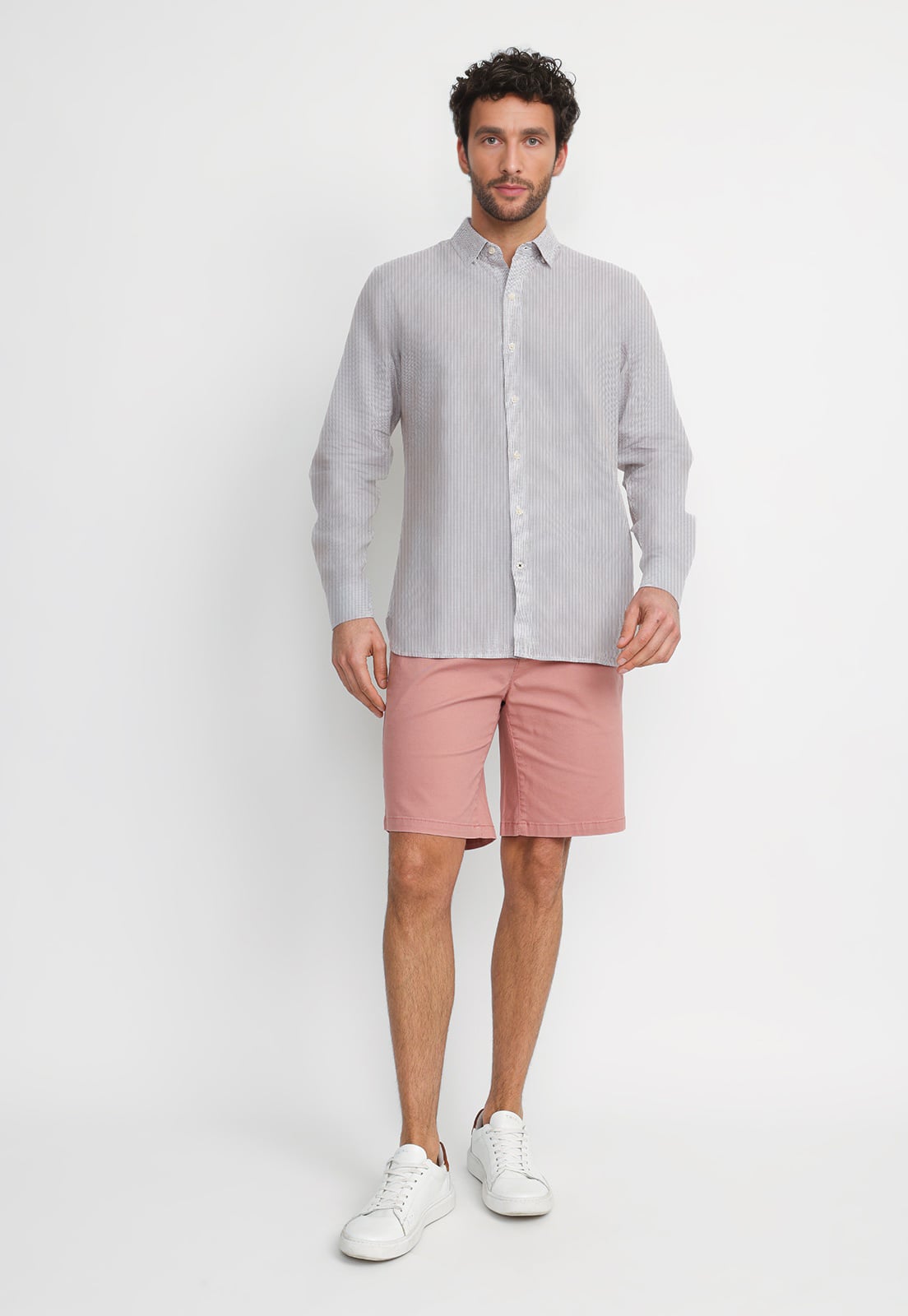 CAMISA RAYADA LINO ALGODON BRUNO BEIGE - 4