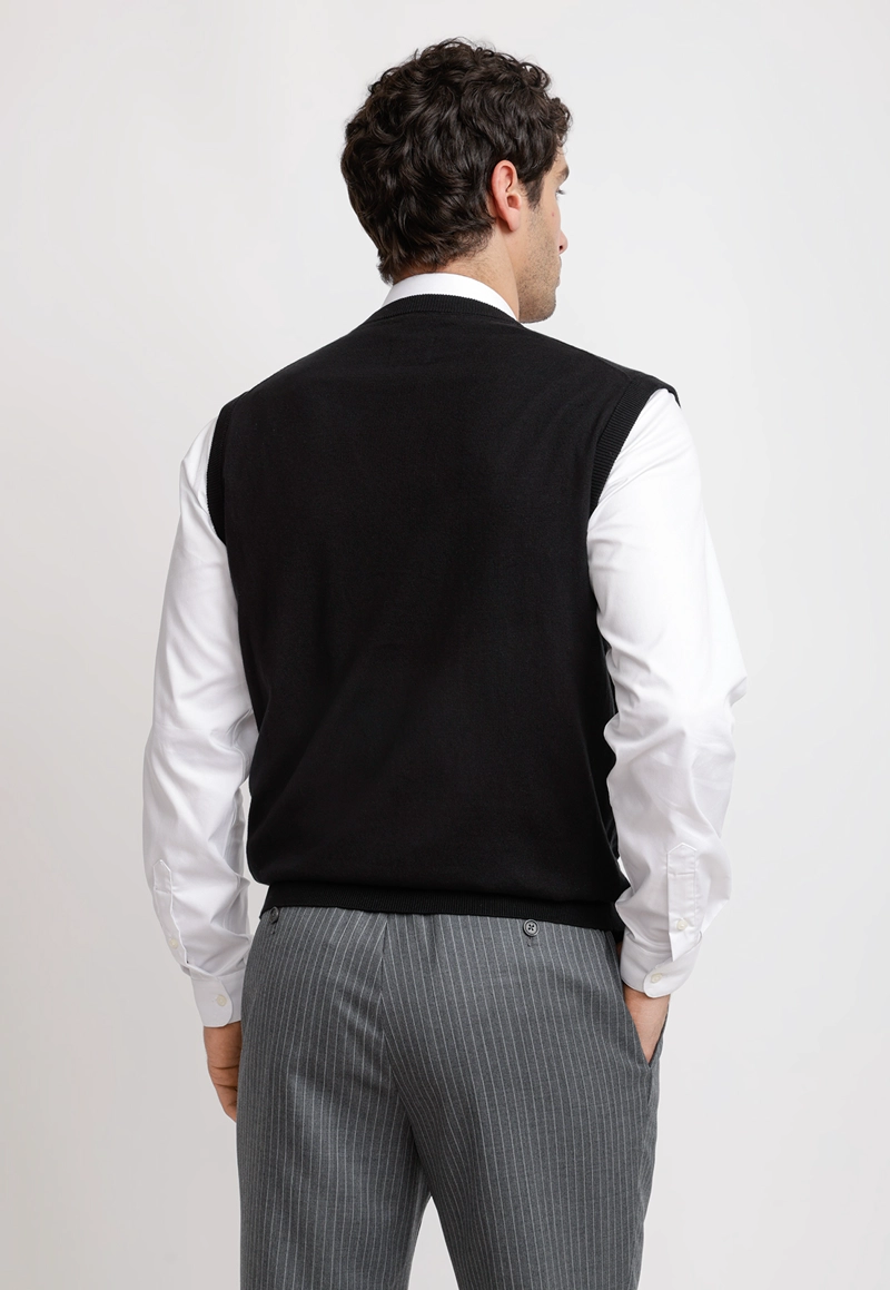 CARDIGAN HOMBRE FORMAL SIN MANGAS ALGODON SEDA NEGRO - 2