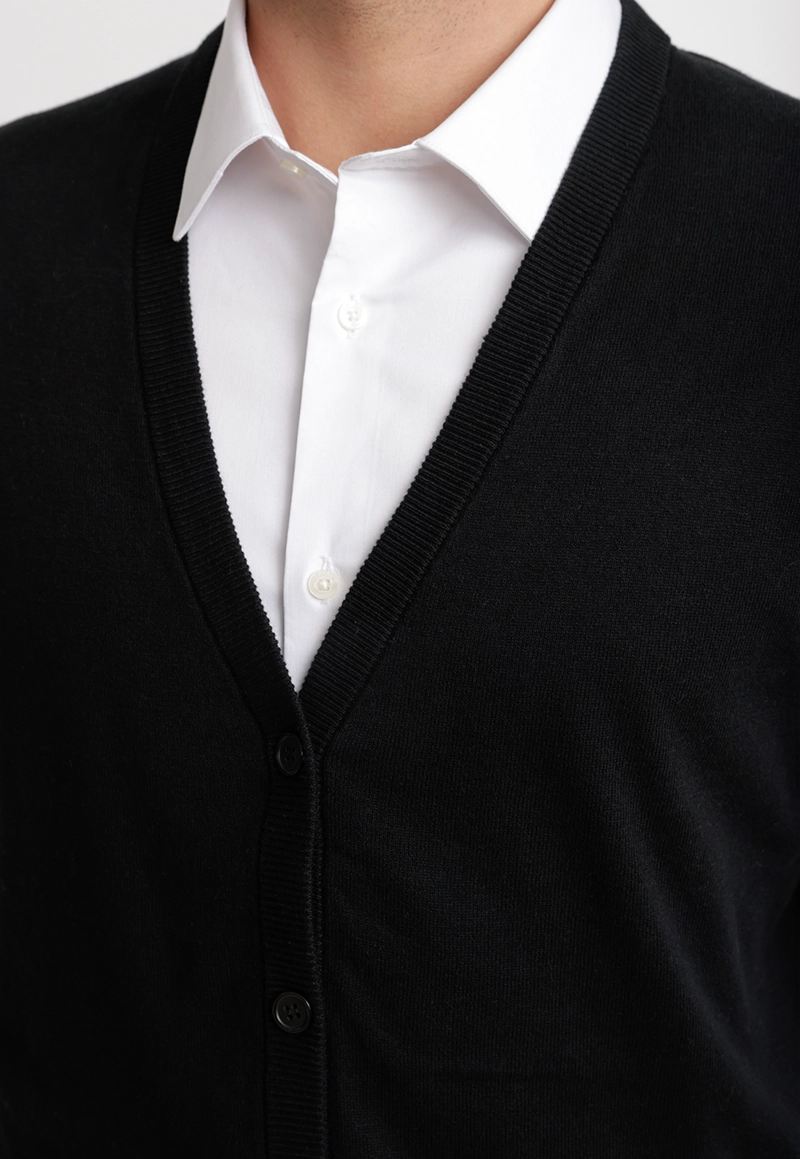 CARDIGAN HOMBRE FORMAL SIN MANGAS ALGODON SEDA NEGRO - 3