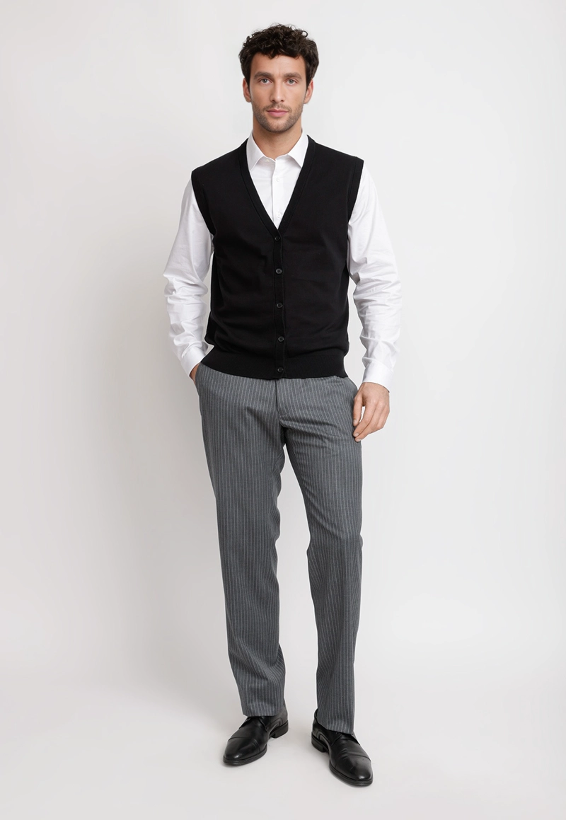 CARDIGAN HOMBRE FORMAL SIN MANGAS ALGODON SEDA NEGRO - 4