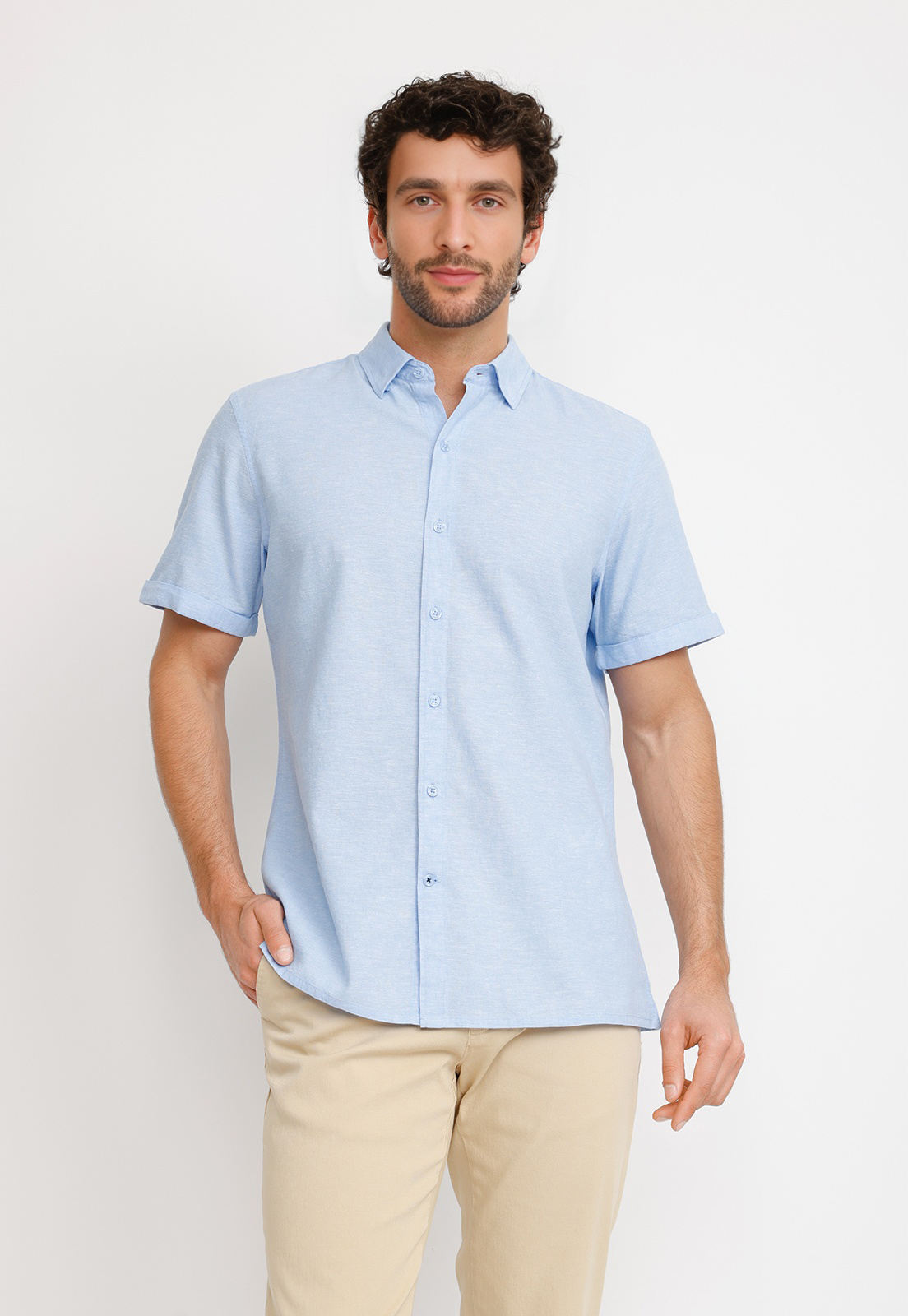 CAMISA LINO ALGODON BORIS CELESTE - 1