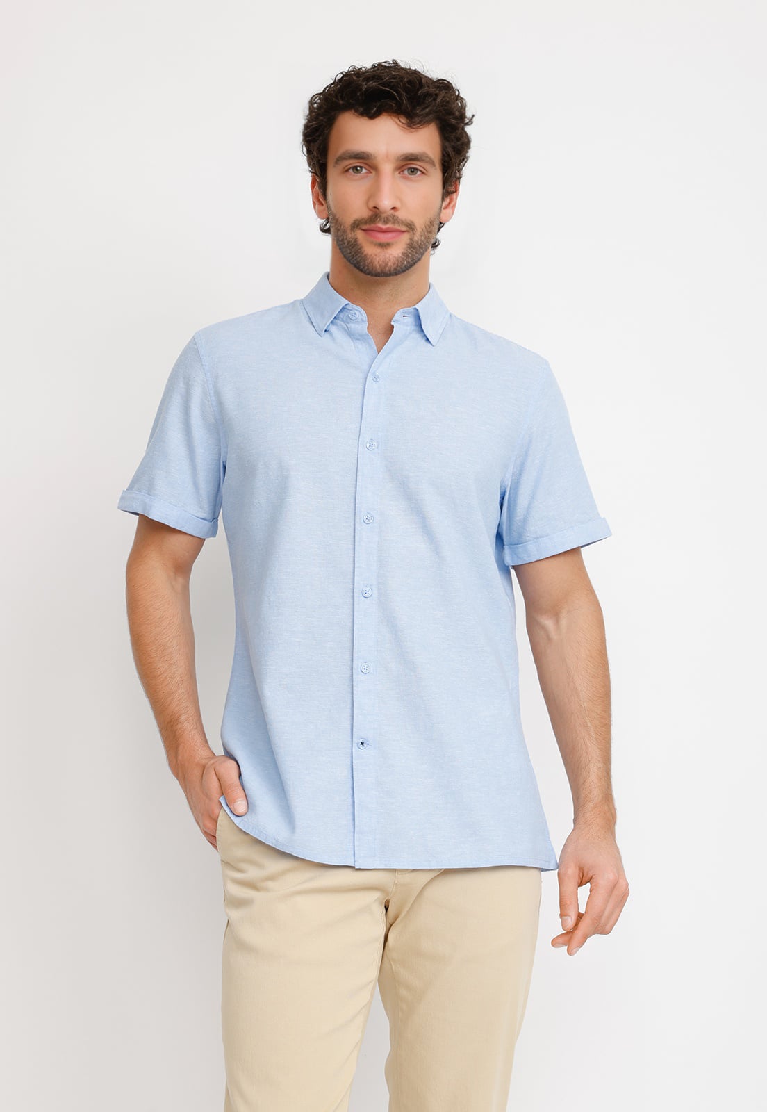 CAMISA LINO ALGODON BORIS CELESTE - 1