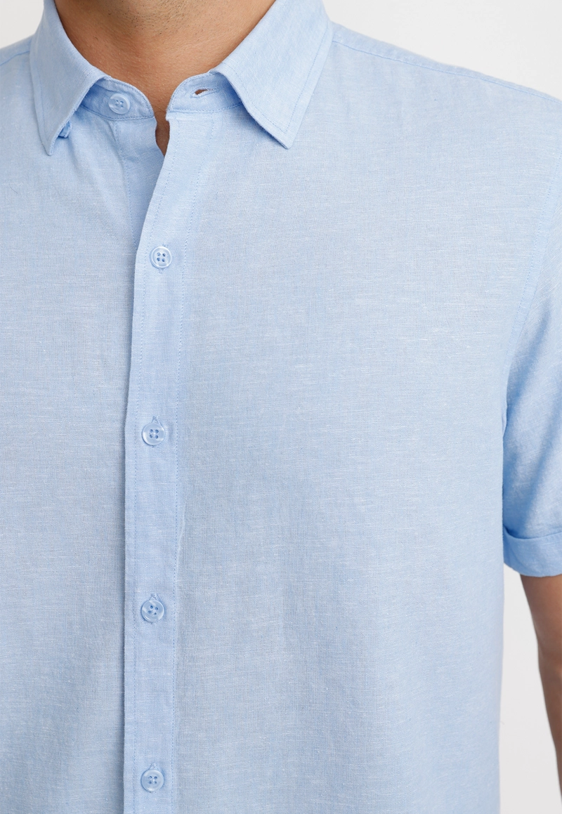 CAMISA LINO ALGODON BORIS CELESTE - 3
