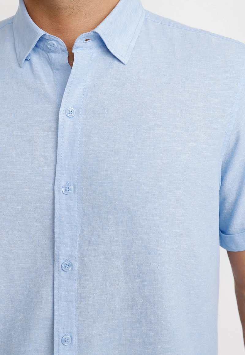 CAMISA LINO ALGODON BORIS CELESTE - 3