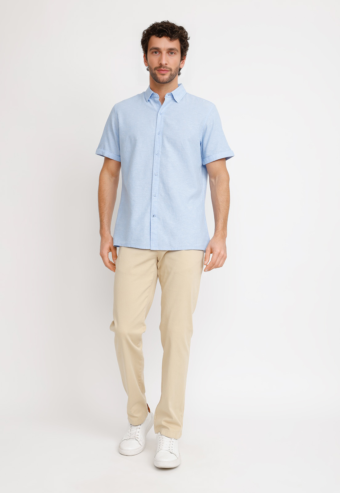 CAMISA LINO ALGODON BORIS CELESTE - 4