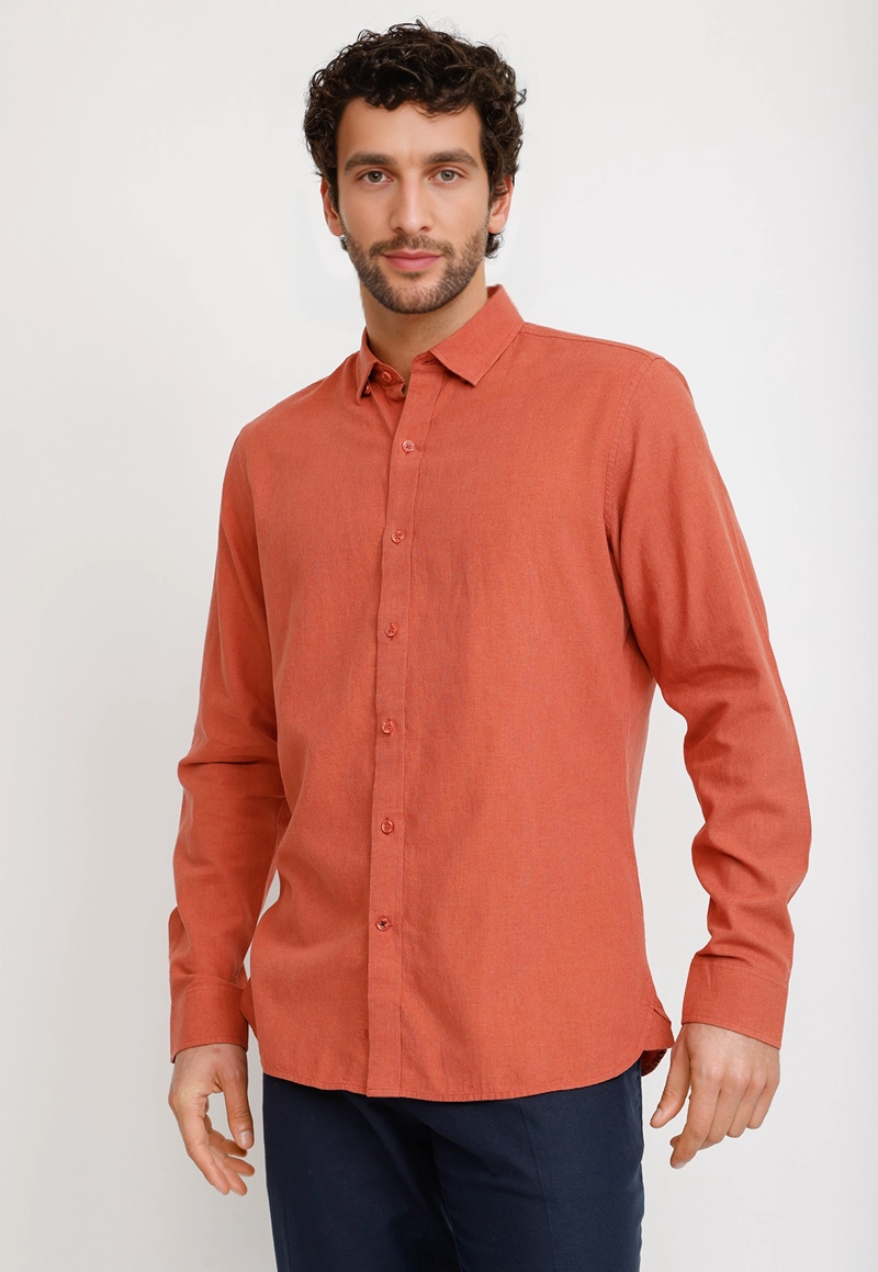 CAMISA LINO ALGODON BRAULIO NARANJO - 1