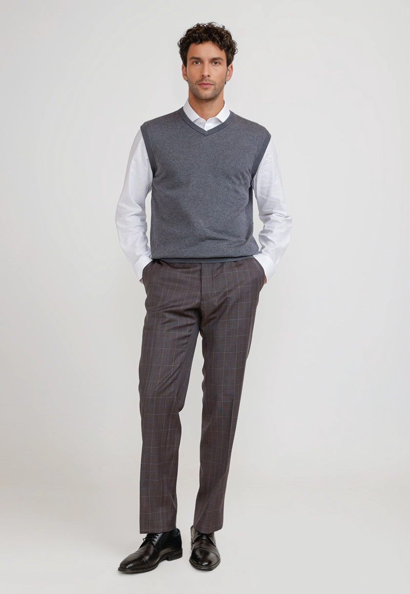 SWEATER CUELLO V SIN MANGAS ALGODON SEDA GRIS - 4