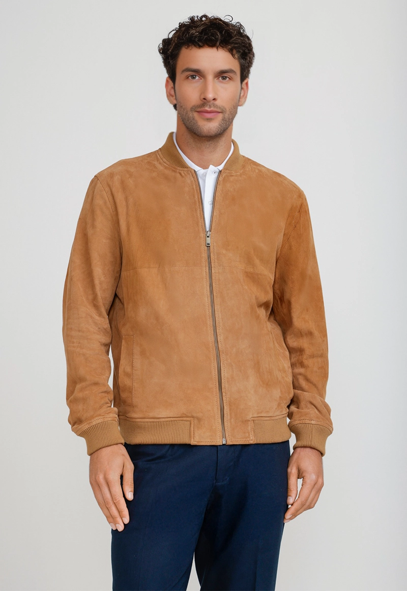 CHAQUETA BOMBER GAMUZA AMARO CAMEL - 1