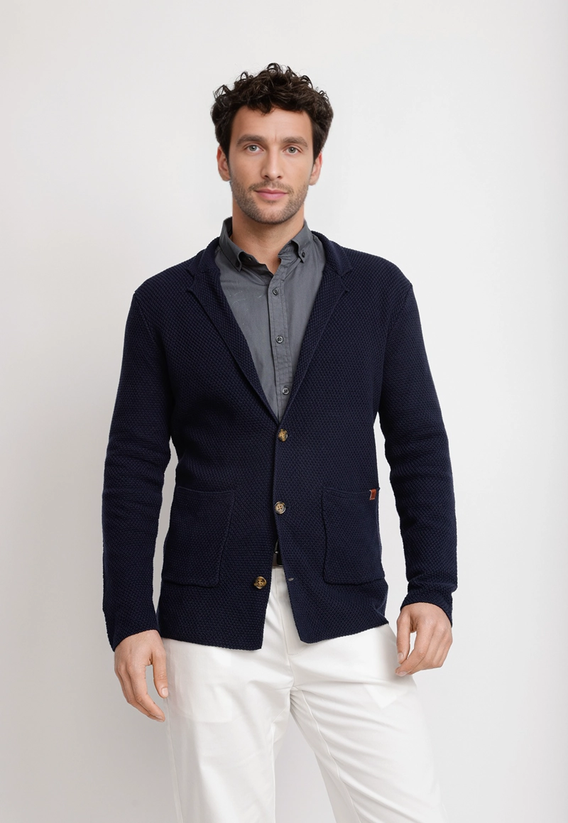 CARDIGAN 3 BOTONES ALGODON PAULO AZUL MARINO - 1