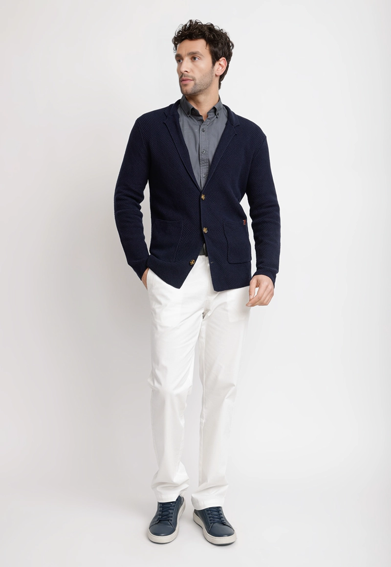 CARDIGAN 3 BOTONES ALGODON PAULO AZUL MARINO - 4