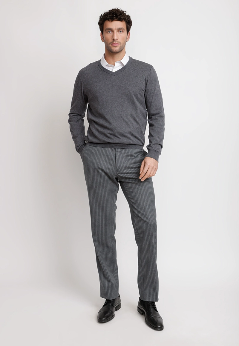 SWEATER CUELLO V ALGODON SEDA GRIS - 4