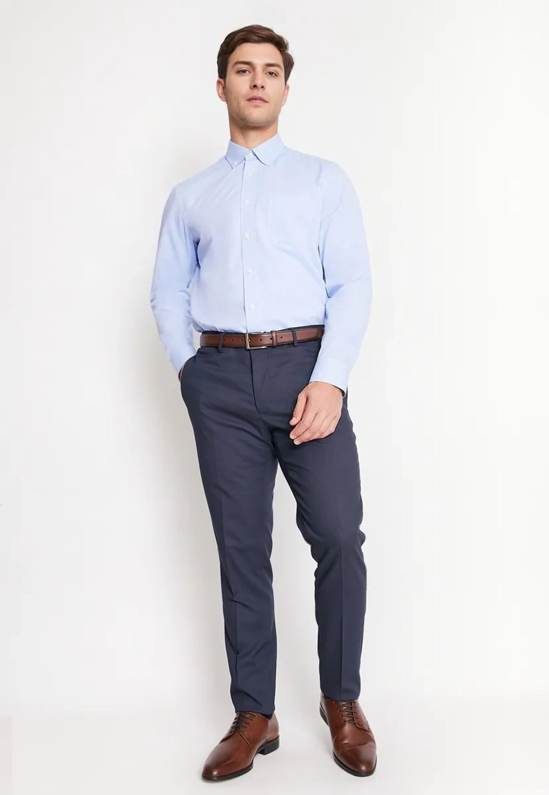 CAMISA FORMAL HOMBRE REGULAR OXFORD CELESTE - 4