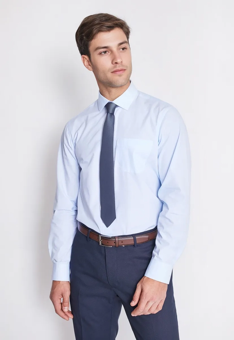 CAMISA FORMAL HOMBRE REGULAR POPLIN CELESTE - 1