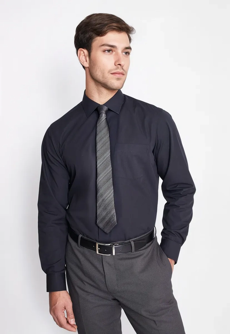 CAMISA FORMAL HOMBRE REGULAR POPLIN NEGRO - 1