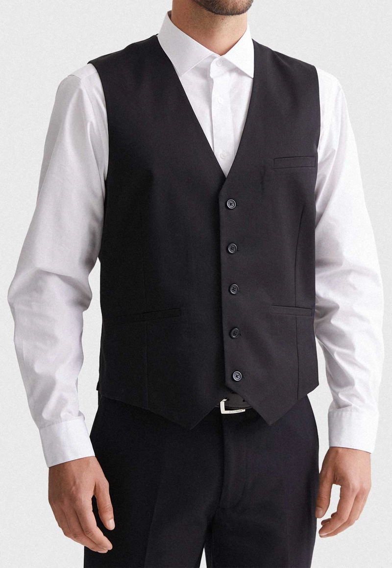 GILET FORMAL HOMBRE REGULAR TWILL NEGRO - 1