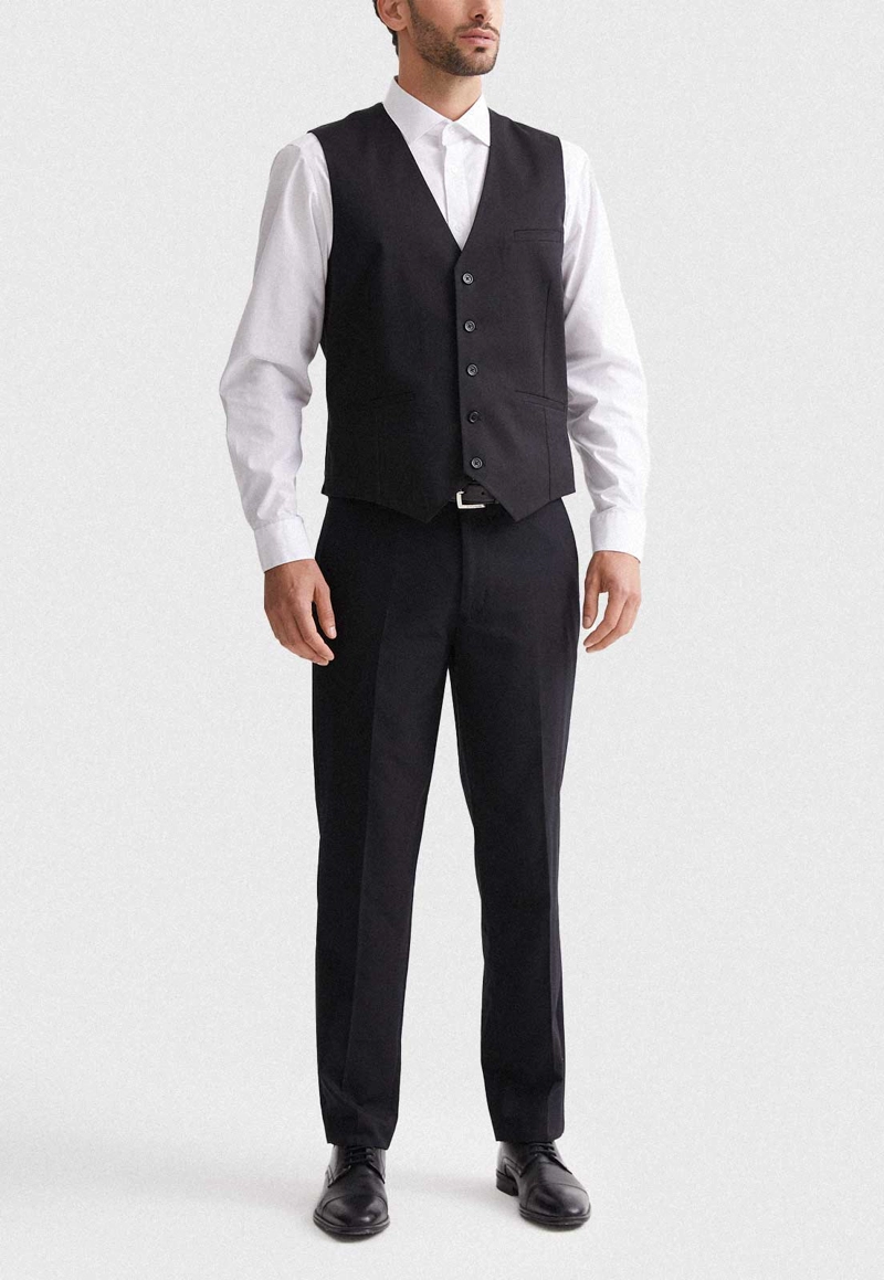 GILET FORMAL HOMBRE REGULAR TWILL NEGRO - 4