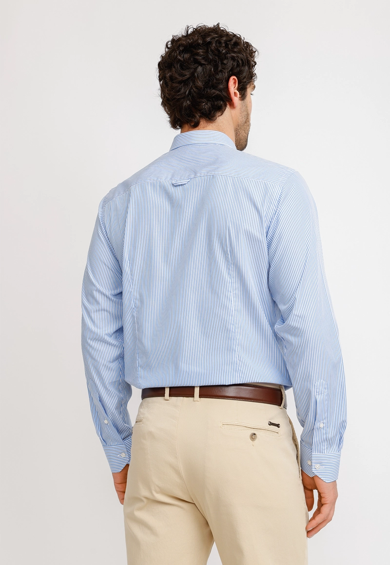 CAMISA RAYADA ALGODON EUROPE CELESTE - 2