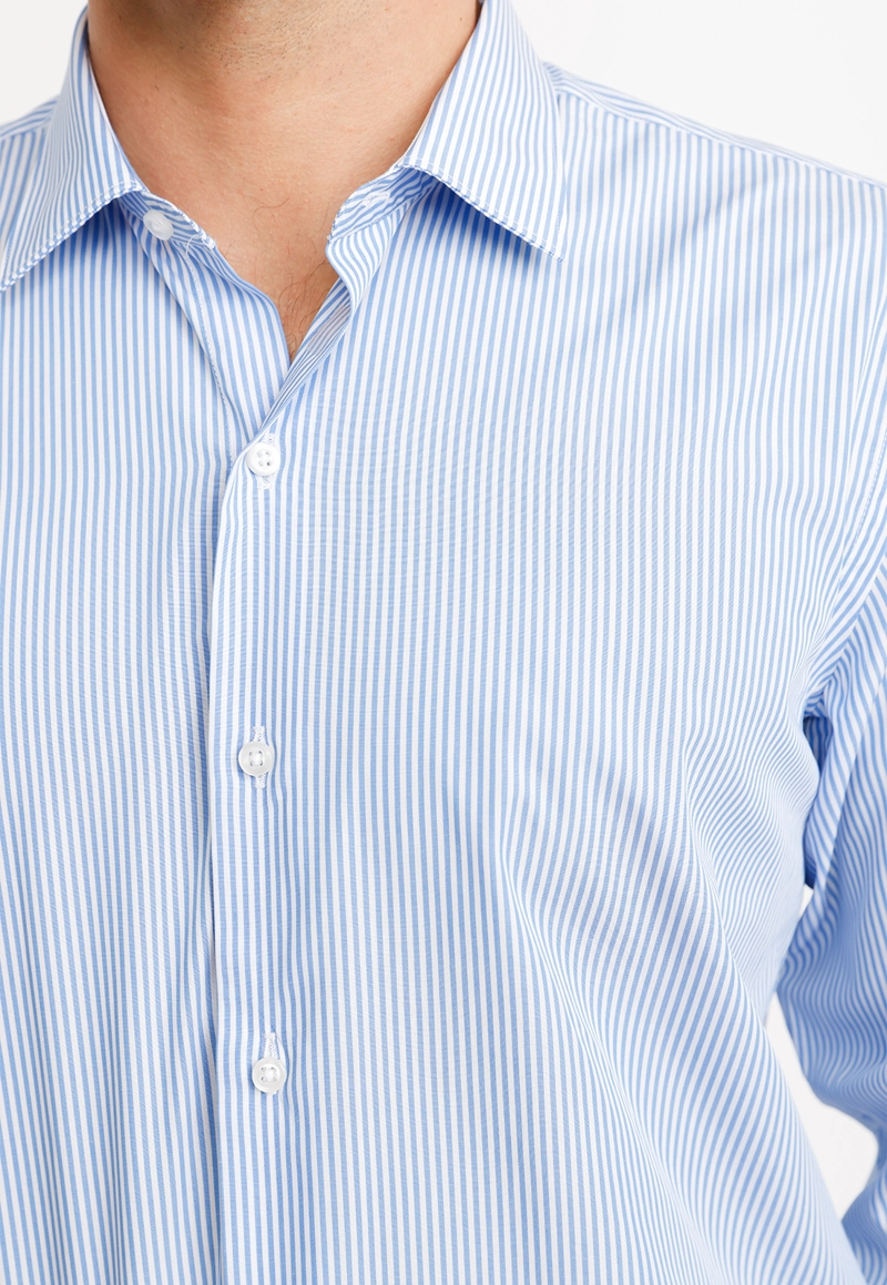 CAMISA RAYADA ALGODON EUROPE CELESTE - 3