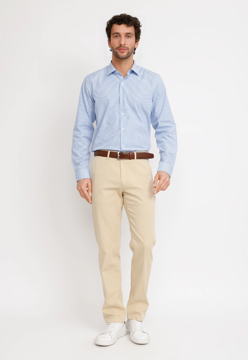 CAMISA RAYADA ALGODON EUROPE CELESTE - 4