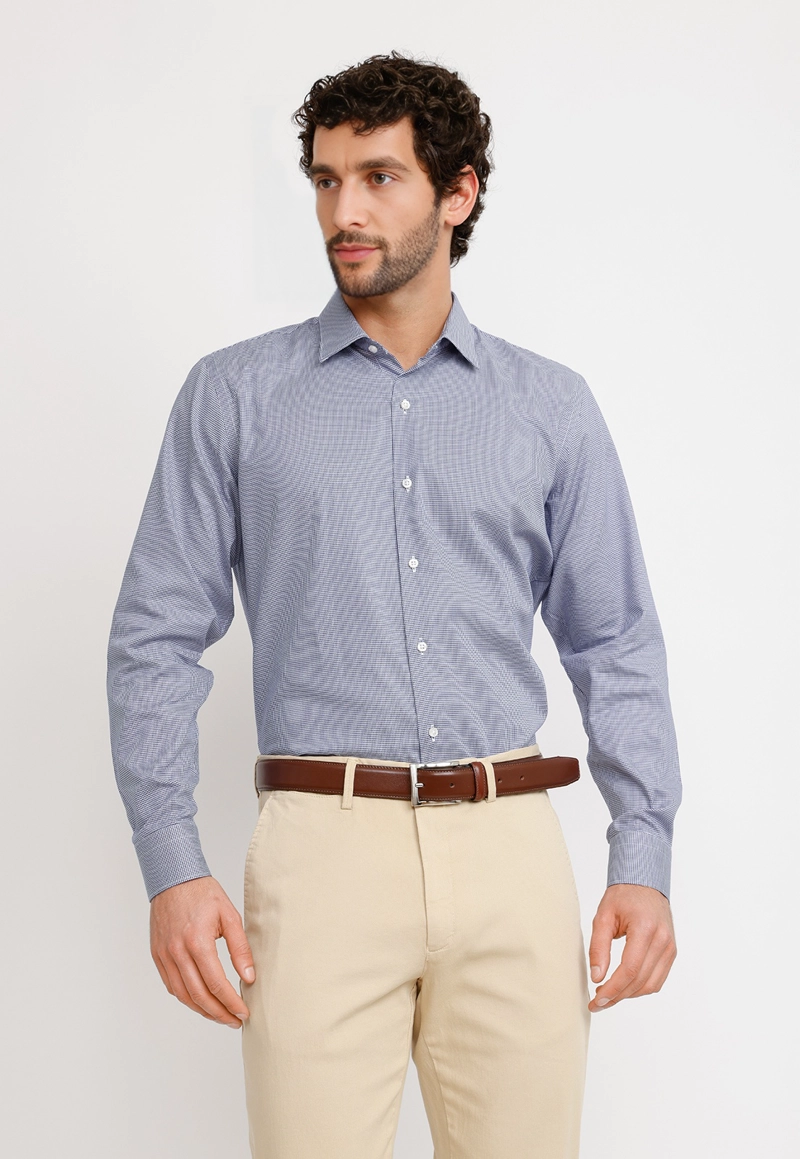 CAMISA PIED DE POULE ALGODON EUROPE AZUL MARINO - 1