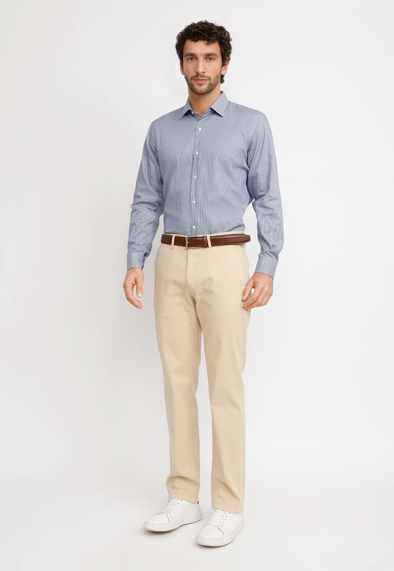 CAMISA PIED DE POULE ALGODON EUROPE AZUL MARINO - 4