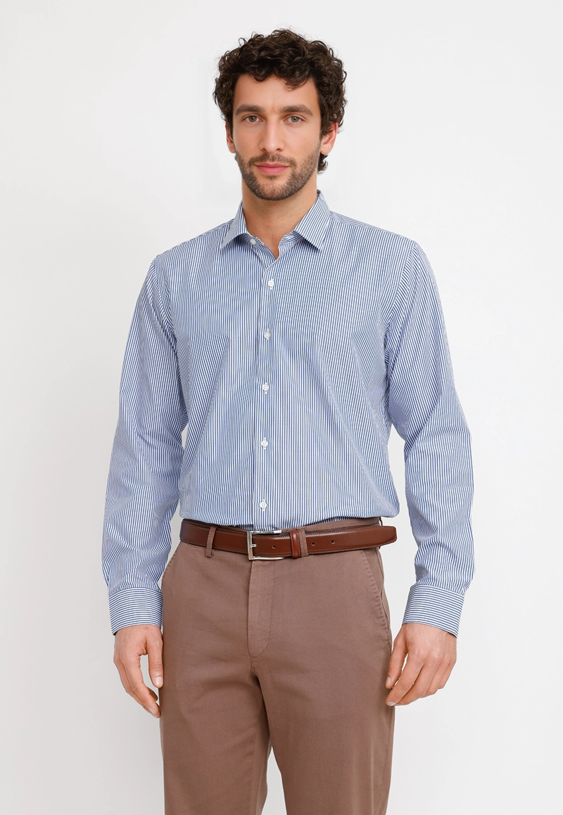 CAMISA RAYADA ALGODON EUROPE AZUL MARINO - 1