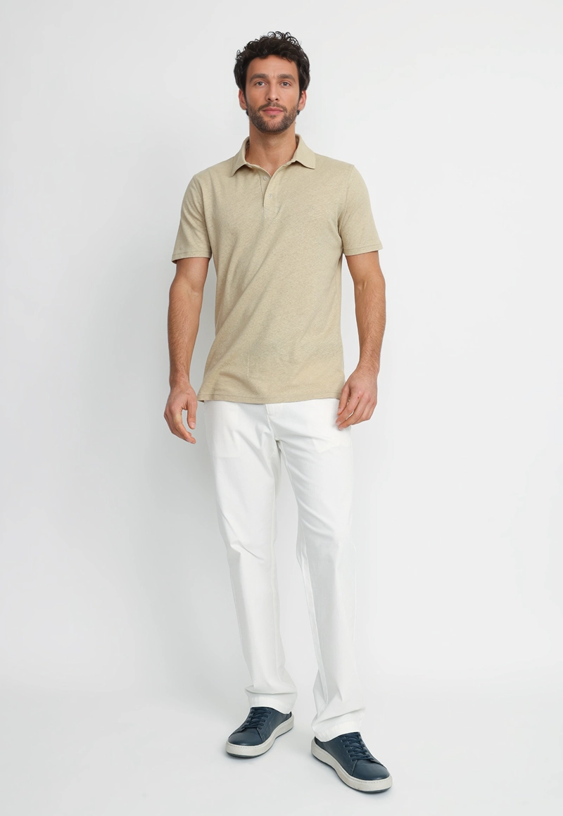 POLERA POLO LINO ALGODON MORRIS BEIGE - 4
