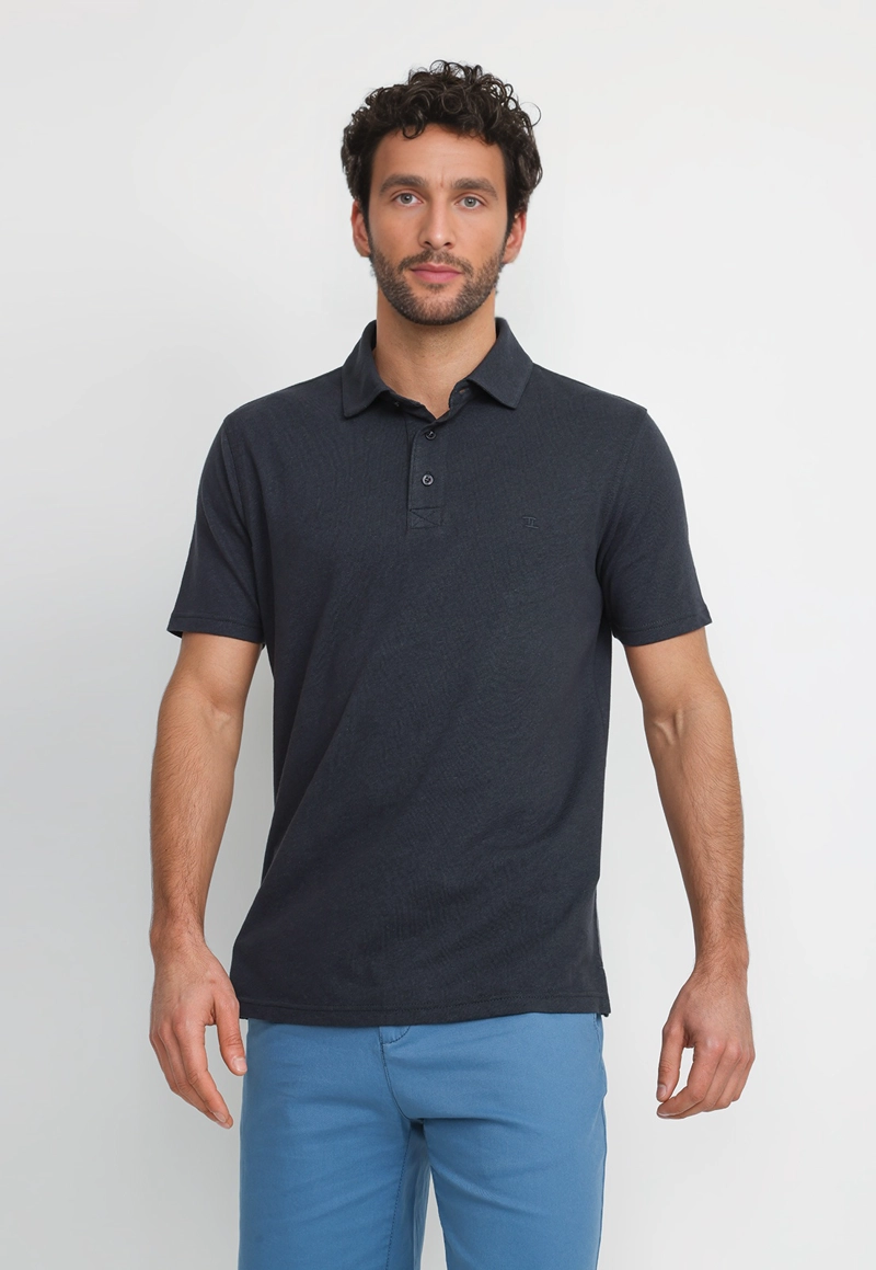 POLERA POLO LINO ALGODON MORRIS AZUL MARINO - 1