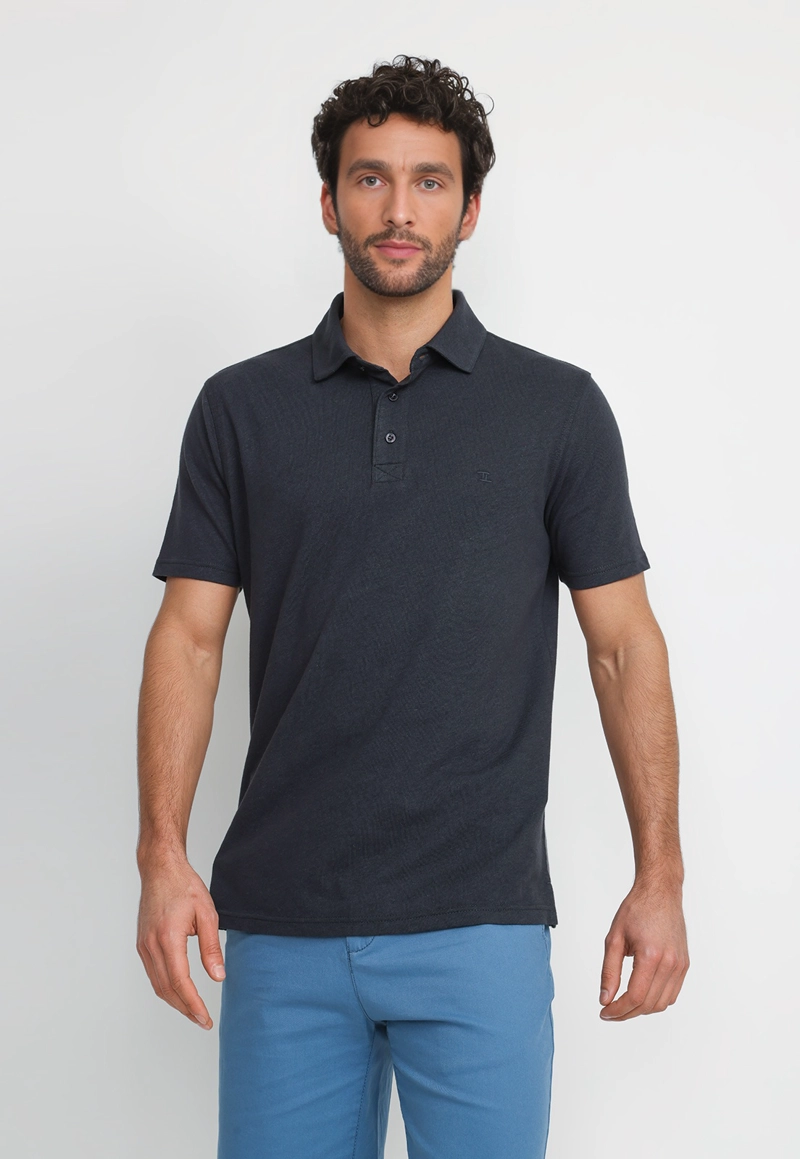POLERA POLO LINO ALGODON MORRIS AZUL MARINO - 1