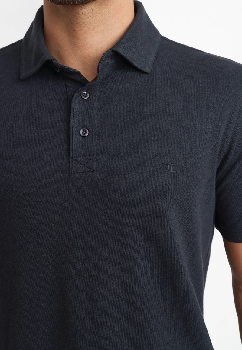 POLERA POLO LINO ALGODON MORRIS AZUL MARINO - 3