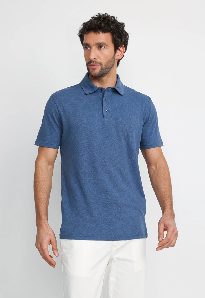 POLERA POLO LINO ALGODON MORRIS AZUL - 1