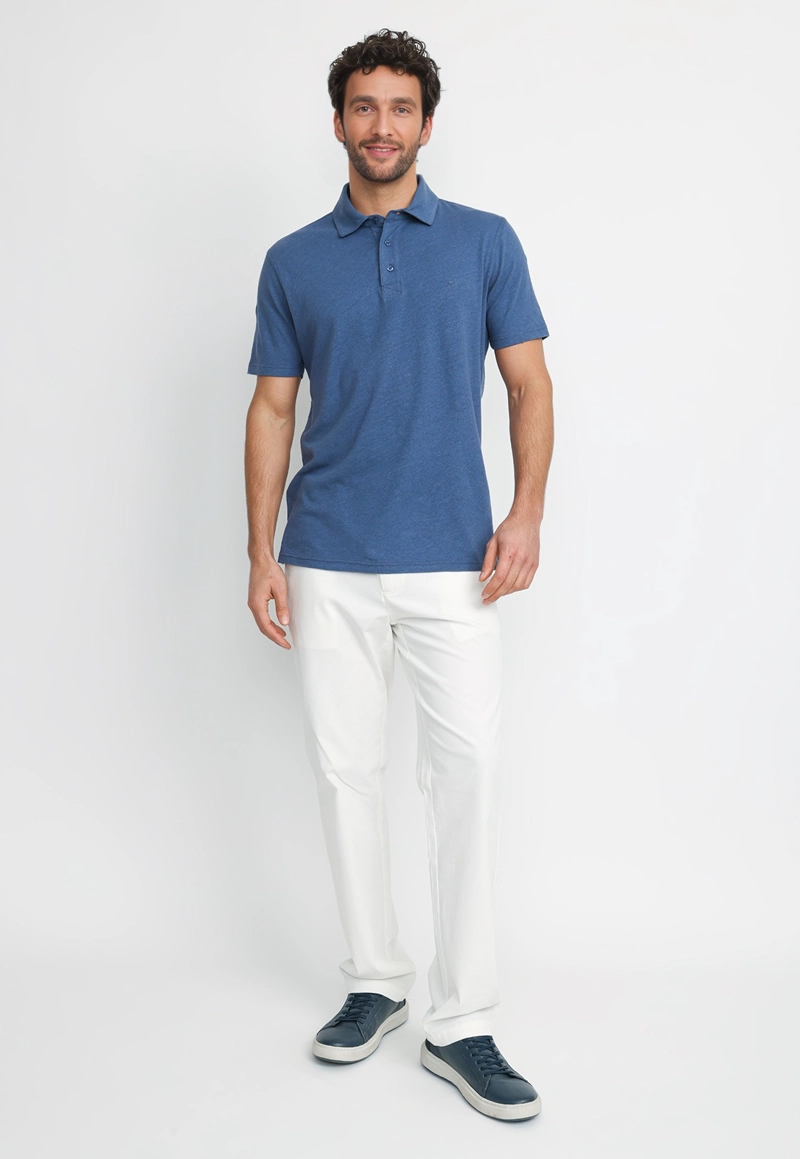 POLERA POLO LINO ALGODON MORRIS AZUL - 4