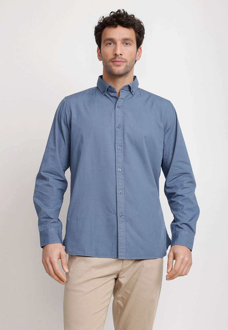 CAMISA LISA ALGODON BASILIO PETROLEO - 1