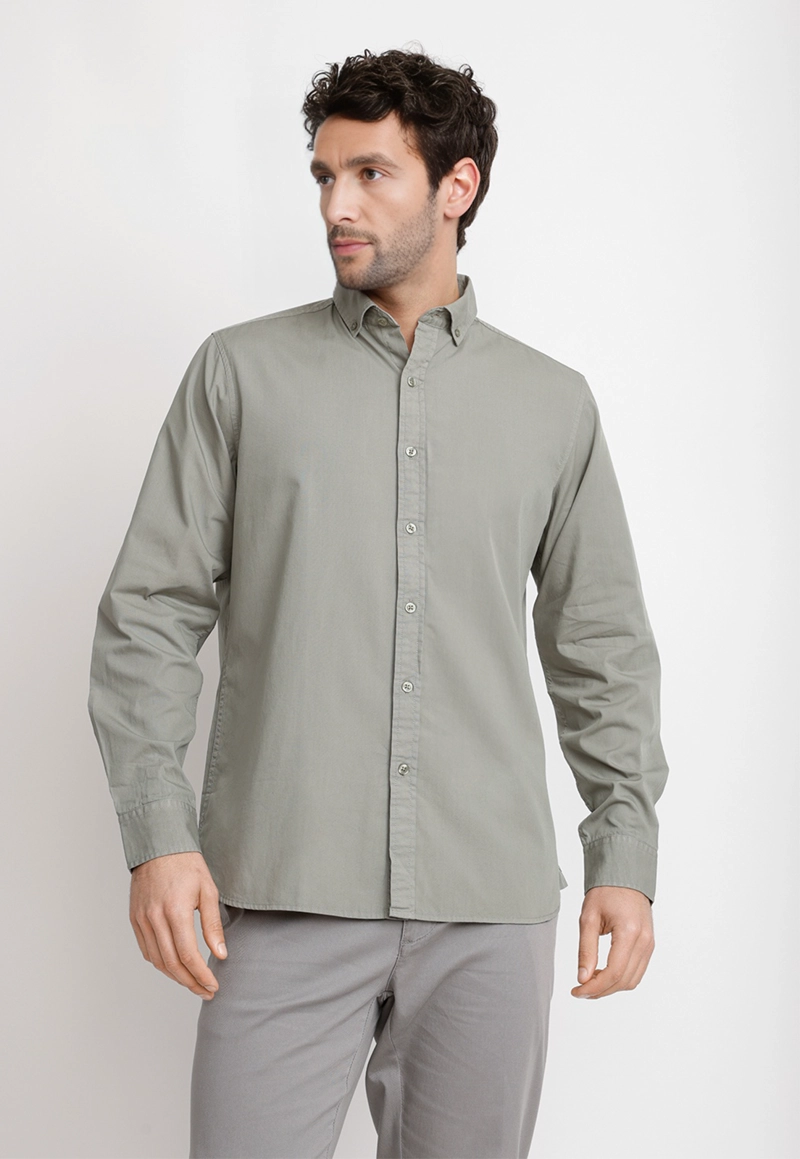 CAMISA LISA ALGODON BASILIO VERDE - 1