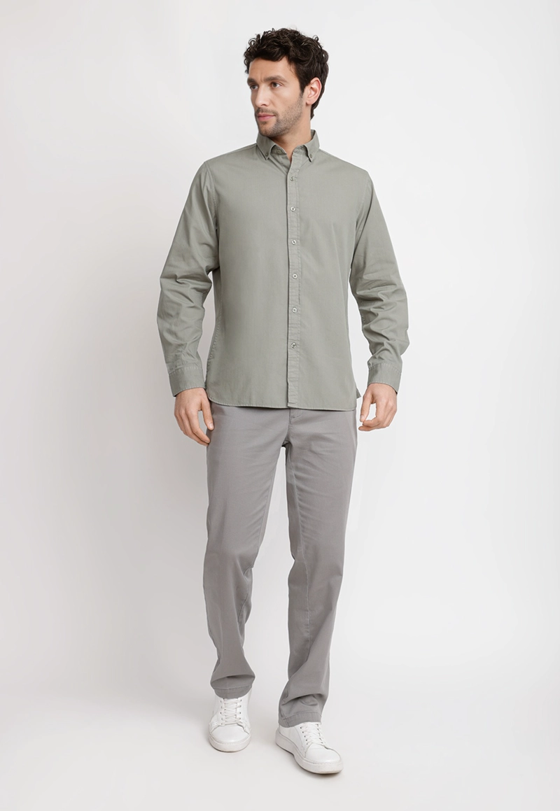 CAMISA LISA ALGODON BASILIO VERDE - 4