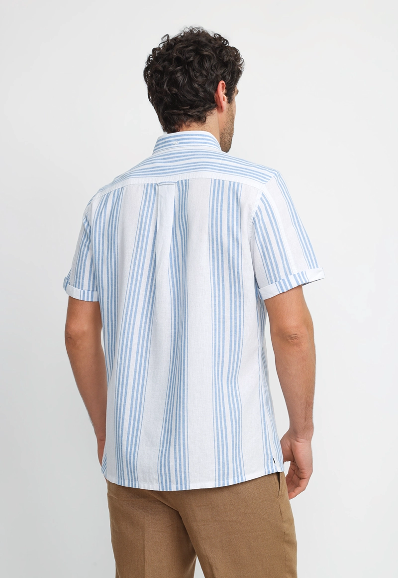 CAMISA RAYADA LINO ALGODON BLASCO CELESTE - 2