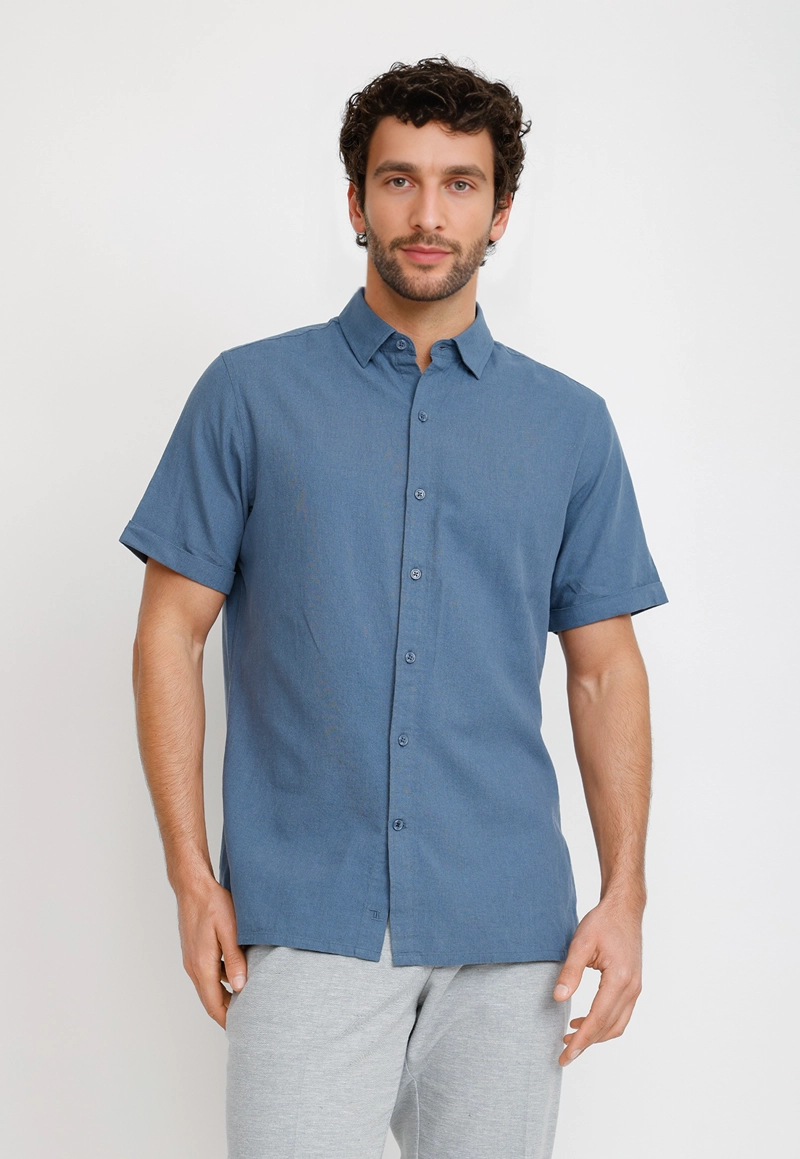 CAMISA LINO ALGODON BORIS AZUL - 1