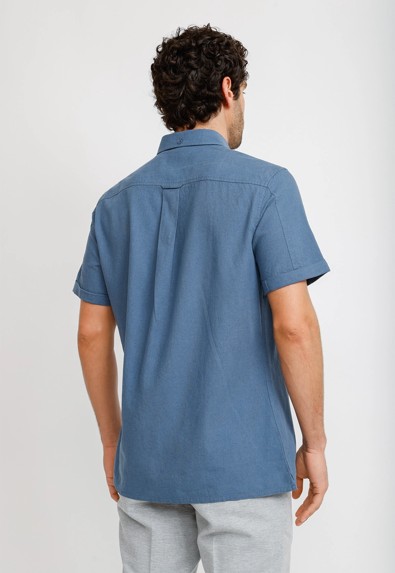 CAMISA LINO ALGODON BORIS AZUL - 2