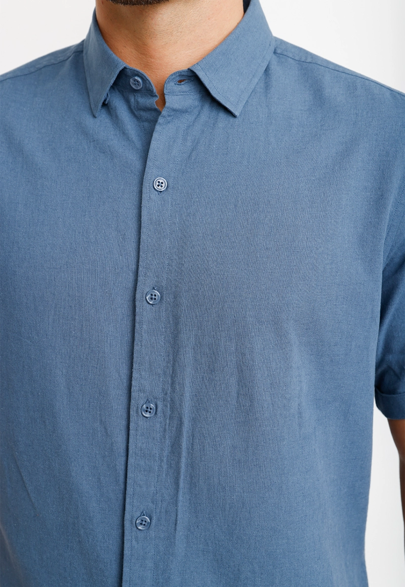 CAMISA LINO ALGODON BORIS AZUL - 3