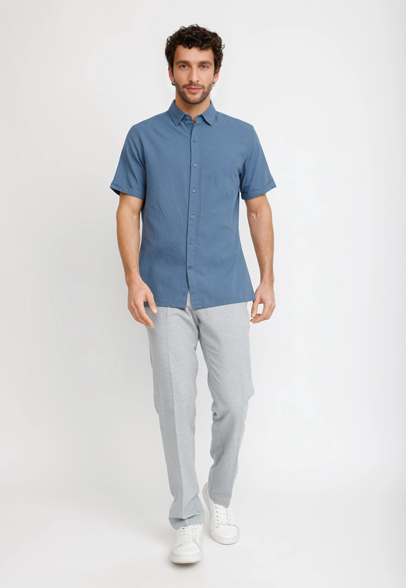 CAMISA LINO ALGODON BORIS AZUL - 4