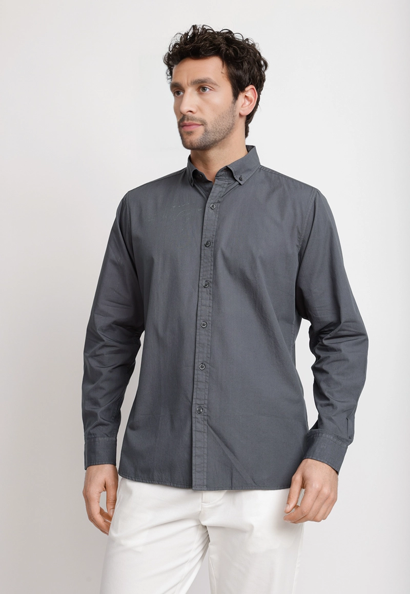 CAMISA LISA ALGODON BASILIO GRIS OSCURO - 1
