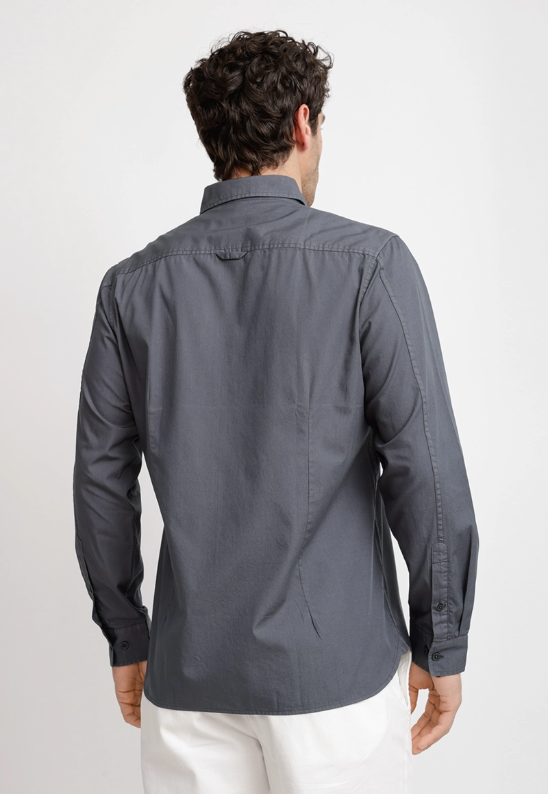 CAMISA LISA ALGODON BASILIO GRIS OSCURO - 2